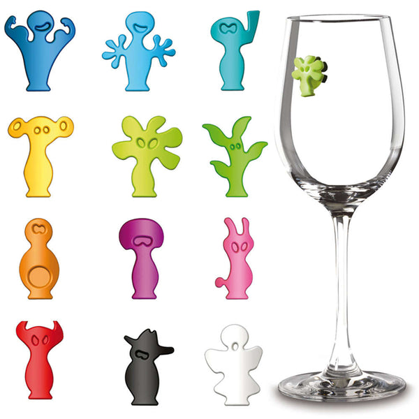 Drink Markers Silicone Glass Markers Party People / Charms set of 12 W/Suction
