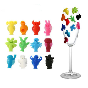 Drink Markers Silicone Glass Markers Party People / Charms set of 12 W/Suction