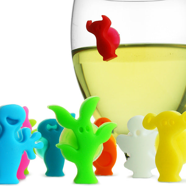 Drink Markers Silicone Glass Markers Party People / Charms set of 12 W/Suction