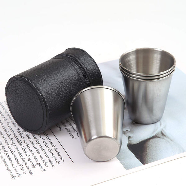 4 pcs 2.7 oz Portable Stainless Steel Drinking Shot Cup Sake Cup w/zipper Bag