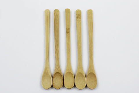 Bamboo Tea Spoon Set of 5 - Wooden Teaspoons 100% Natural Organic Utensils