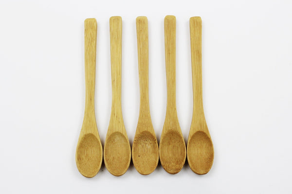 Bamboo Tea Spoon Set of 5 - Small Wooden Teaspoons 100% Natural Organic Utensils