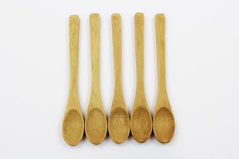 Bamboo Tea Spoon Set of 5 - Small Wooden Teaspoons 100% Natural Organic Utensils