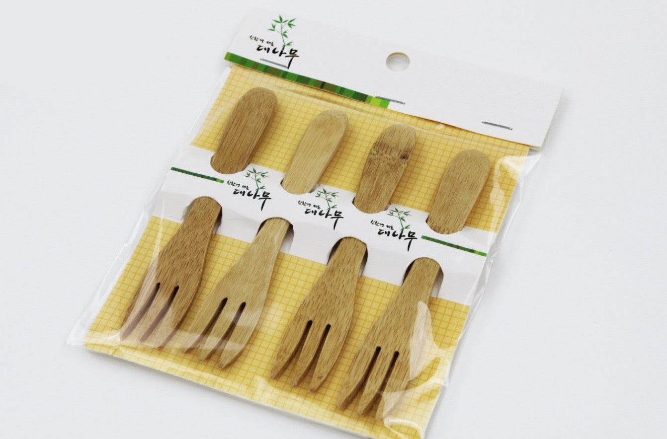 4 PCS Bamboo Utensil Dessert Wooden Forks Bamboo Forks