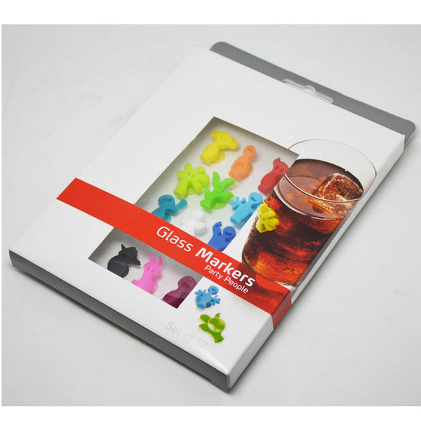 Drink Markers Silicone Glass Markers Party People / Charms set of 12 W/Suction