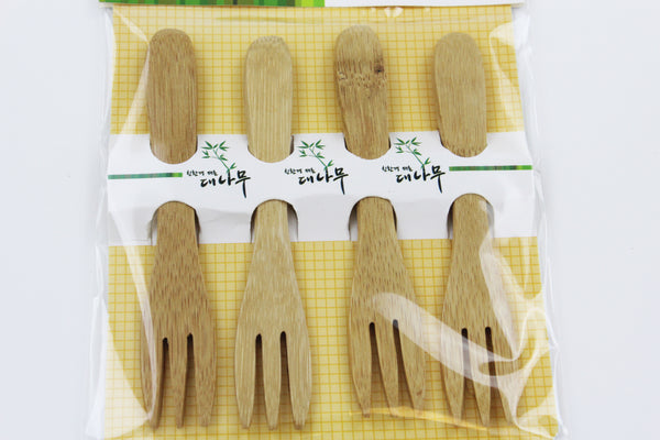 4 PCS Bamboo Utensil Dessert Wooden Forks Bamboo Forks