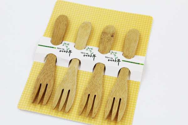 4 PCS Bamboo Utensil Dessert Wooden Forks Bamboo Forks