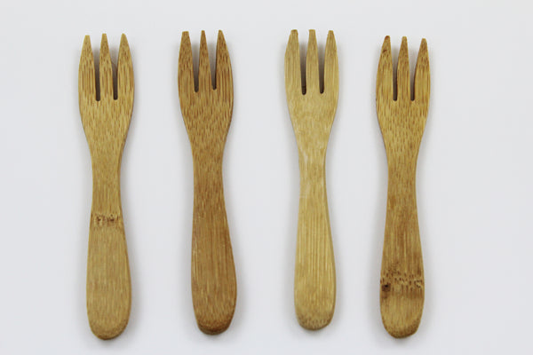 4 PCS Bamboo Utensil Dessert Wooden Forks Bamboo Forks