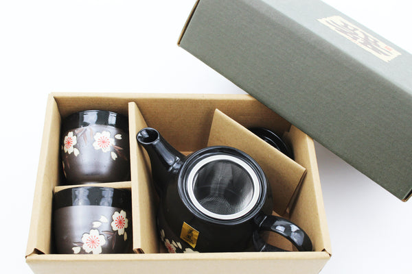 Ceramic Japanese Style 3 PCS Cherry Blossom Tea Set with Gift Box