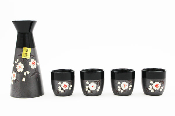 Ceramic Japanese Style 5 PCS Cherry Blossom Sake Set with Gift Box