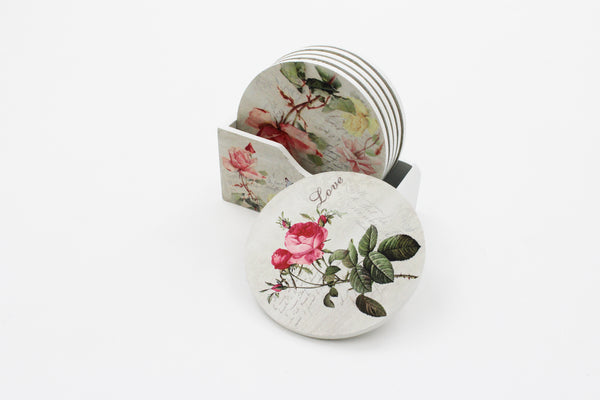 Wooden Tea Coasters and Holder Set 6 pcs Wooden Coasters with Storage Holder
