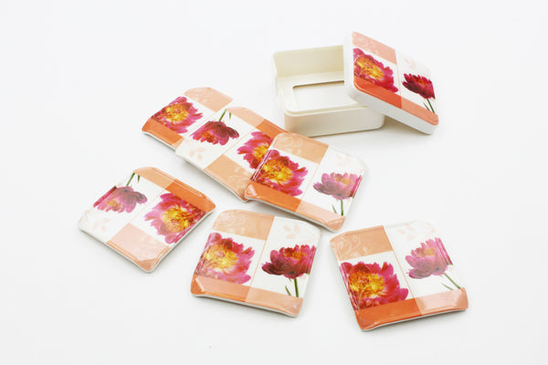 Melamine Tea Coasters and Holder Set 6 pcs Square Coasters with Storage Holder