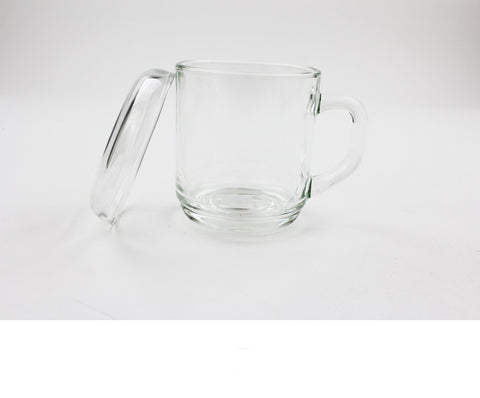 Clear Glass 7 oz Tea Mug Coffee Cup With Handle and Glass Lid