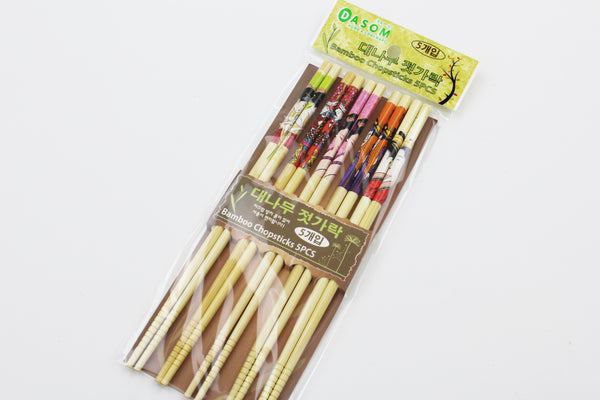 5 Pairs Bamboo Chopsticks Japanese Style Kimono Lady Pattern Chopsticks