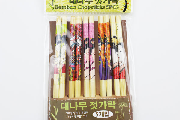 5 Pairs Bamboo Chopsticks Japanese Style Kimono Lady Pattern Chopsticks