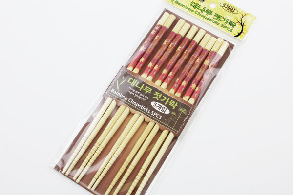 5 PAIRS Bamboo Chopsticks Japanese/Chinese Style Maple Pattern Chopsticks