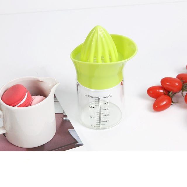Glass 5 oz Citrus Juicer Strainer and Silicone Cap with Measurement Marking