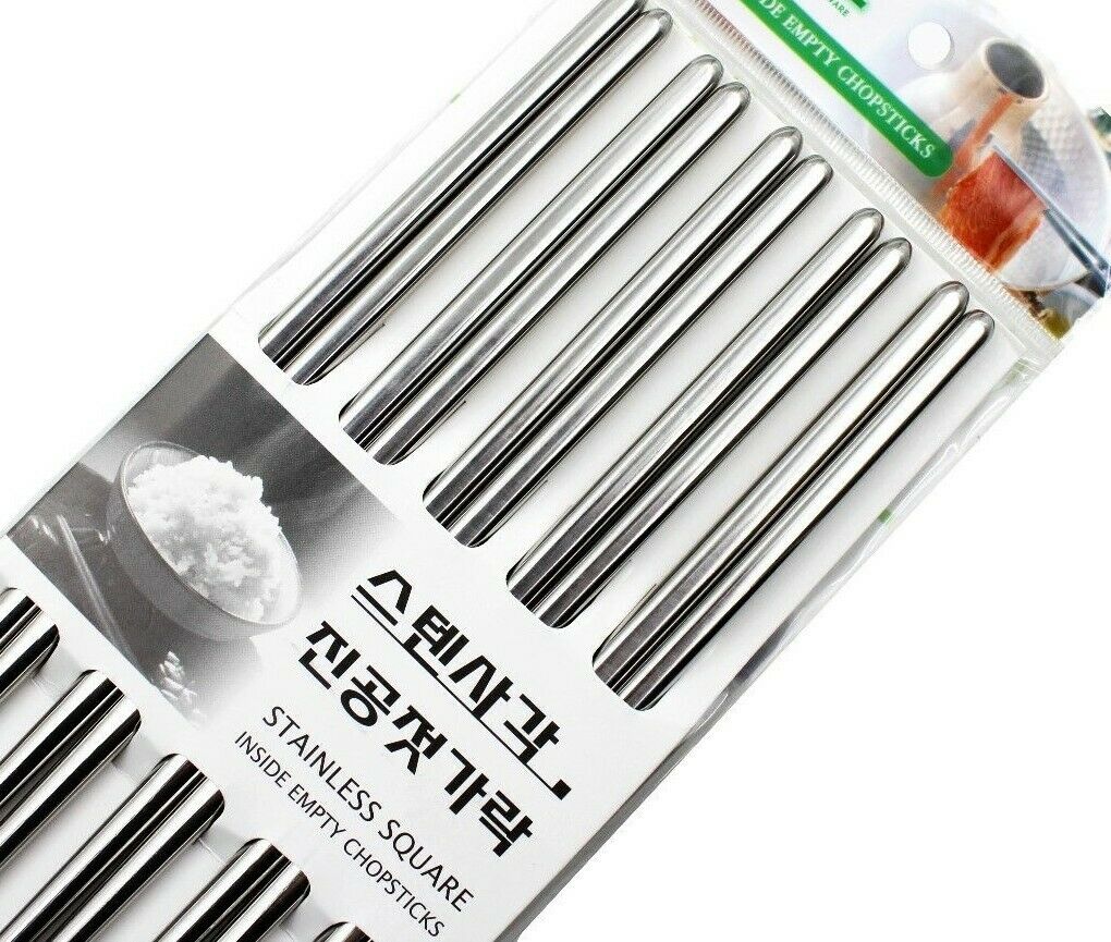 10 Pcs Reusable Non-Slip Design Korean Stainless Steel Chopsticks ( 5 Pairs )
