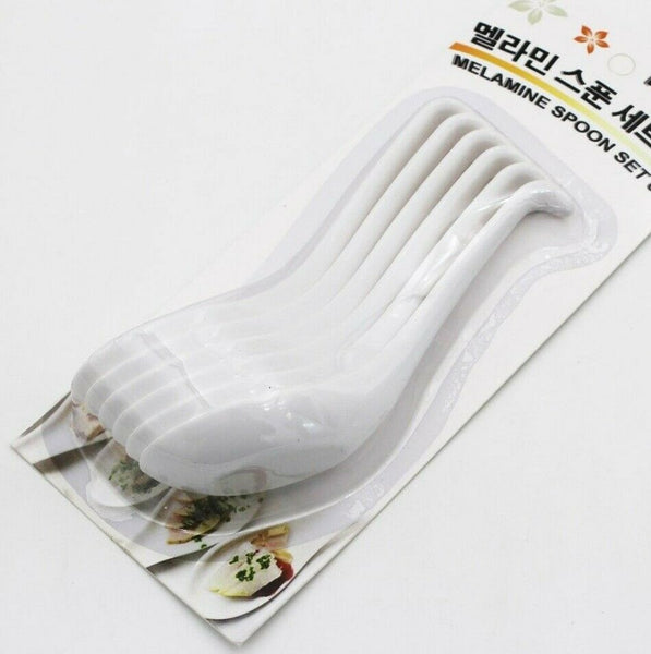6 PCS Melamine Soup Spoons White Melamine Ramen Noodle Soup Spoons
