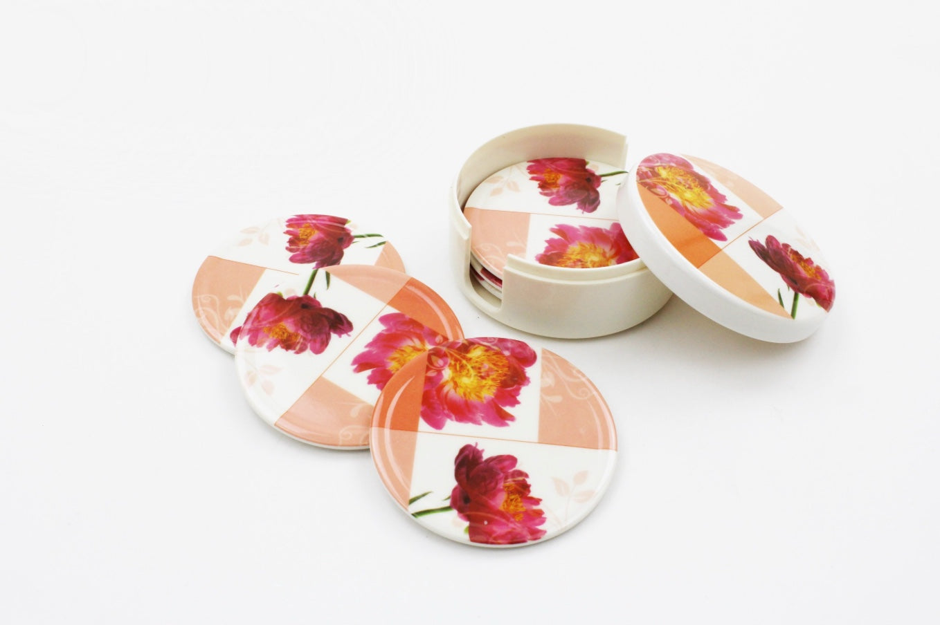 Melamine Tea Coasters and Holder Set 6 pcs Melamine Coasters with Storage Holder
