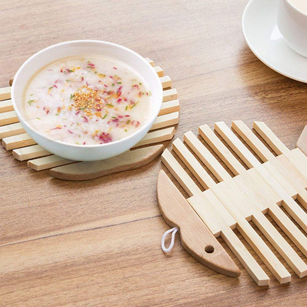 Wooden Table Pot Mat Bamboo Insulated Kitchen Mats Fish Shaped Pot Ma